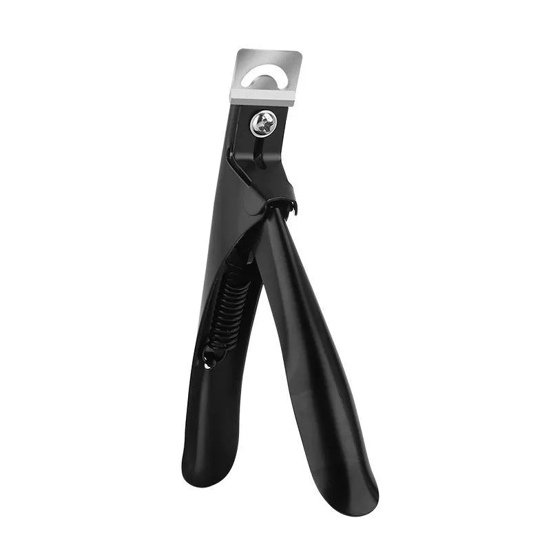 Stainless steel French U-shaped nail art scissors shown in electrophoresis black, colour titanium, and silver thin handle options.