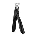 Stainless steel French U-shaped nail art scissors shown in electrophoresis black, colour titanium, and silver thin handle options.