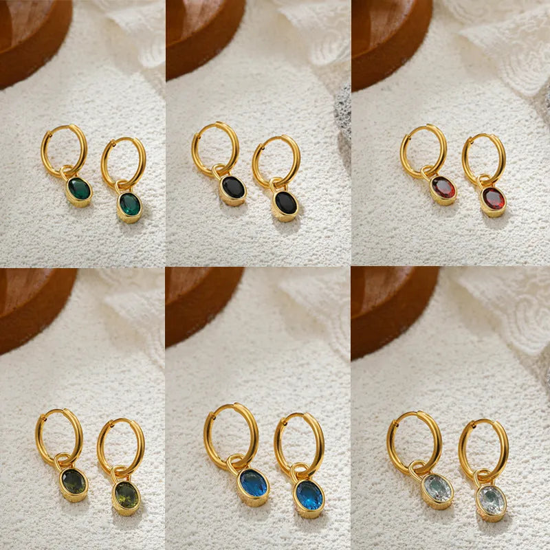 Women's copper oval zircon earrings in retro style showing six colour options