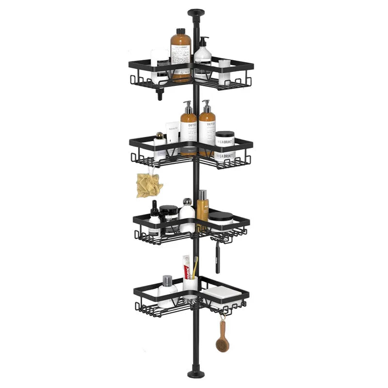 Hole-free retractable stainless steel bathroom storage rack with four tiers