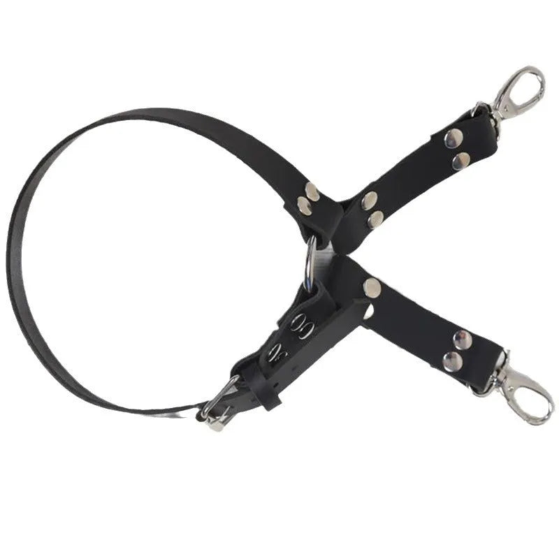 Black women's leggings with attached PU leather fashion accessories