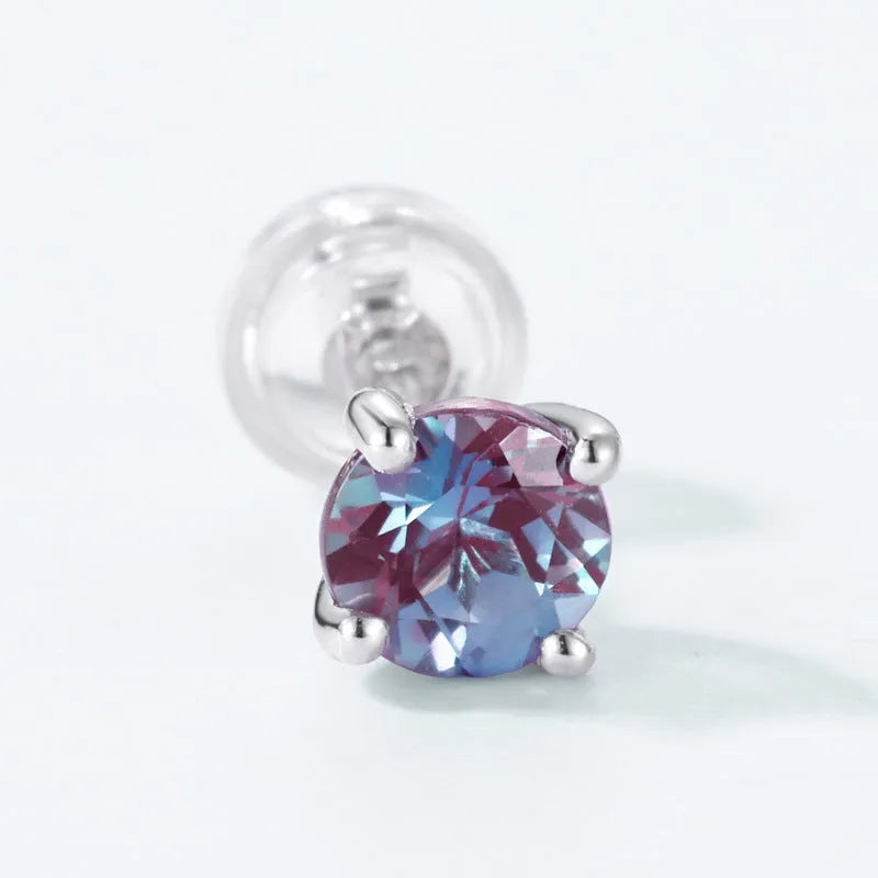 925 silver ear studs with cultivated alexandrite stone in geometric design