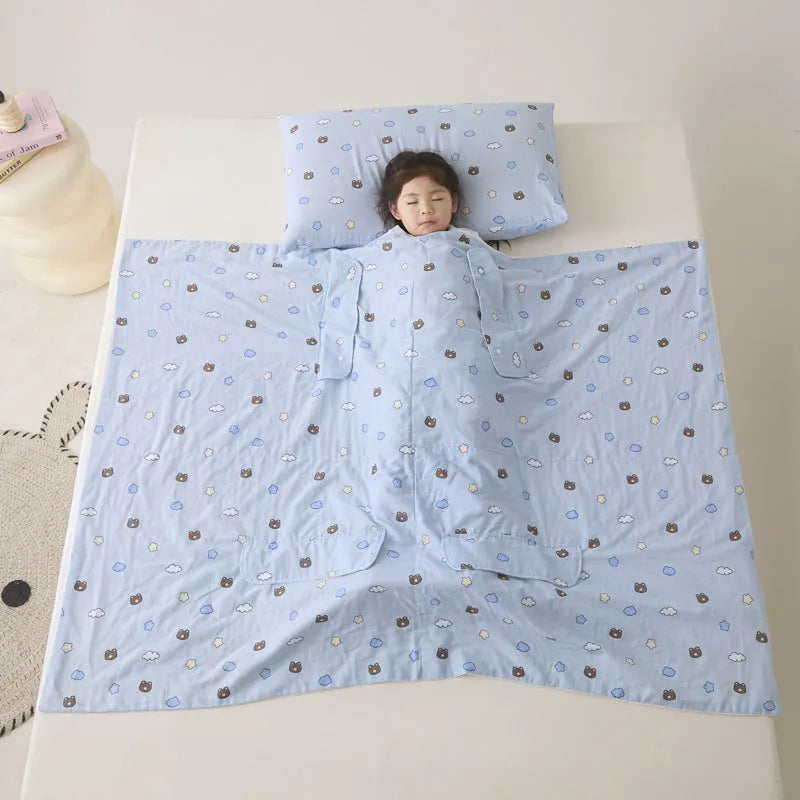 Colourful anti-kick summer quilt with antibacterial filling shown in Magic Puppy print.