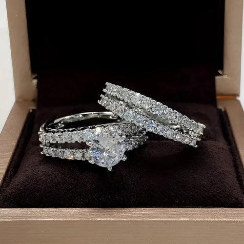 2 in 1 fully jewelled female ring set in geometric shape with diamond treatment, available in silver, gold, or rose gold.