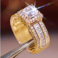 Electroplated alloy women's geometric engagement ring in gold or white colour on size display