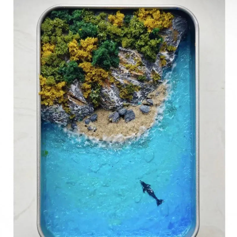 Handmade bamboo marine landscape model ornament with whale design for aquarium display