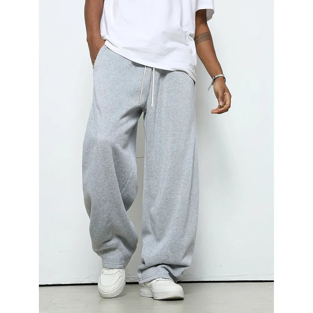 Men's straight leg casual trousers in polyester with micro-elastic waistband