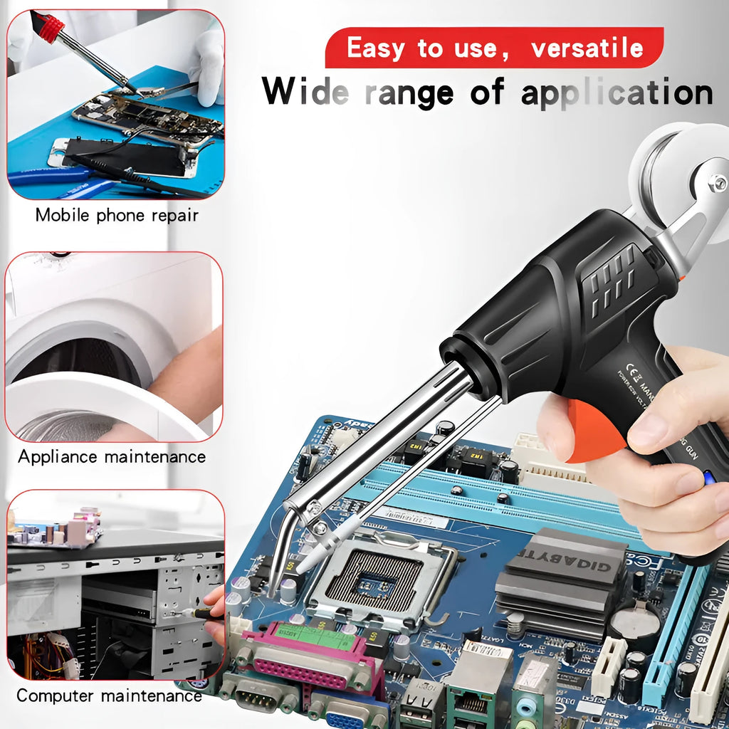 Black H5 soldering gun station with integrated light, alloy body, part of a five-piece kit.