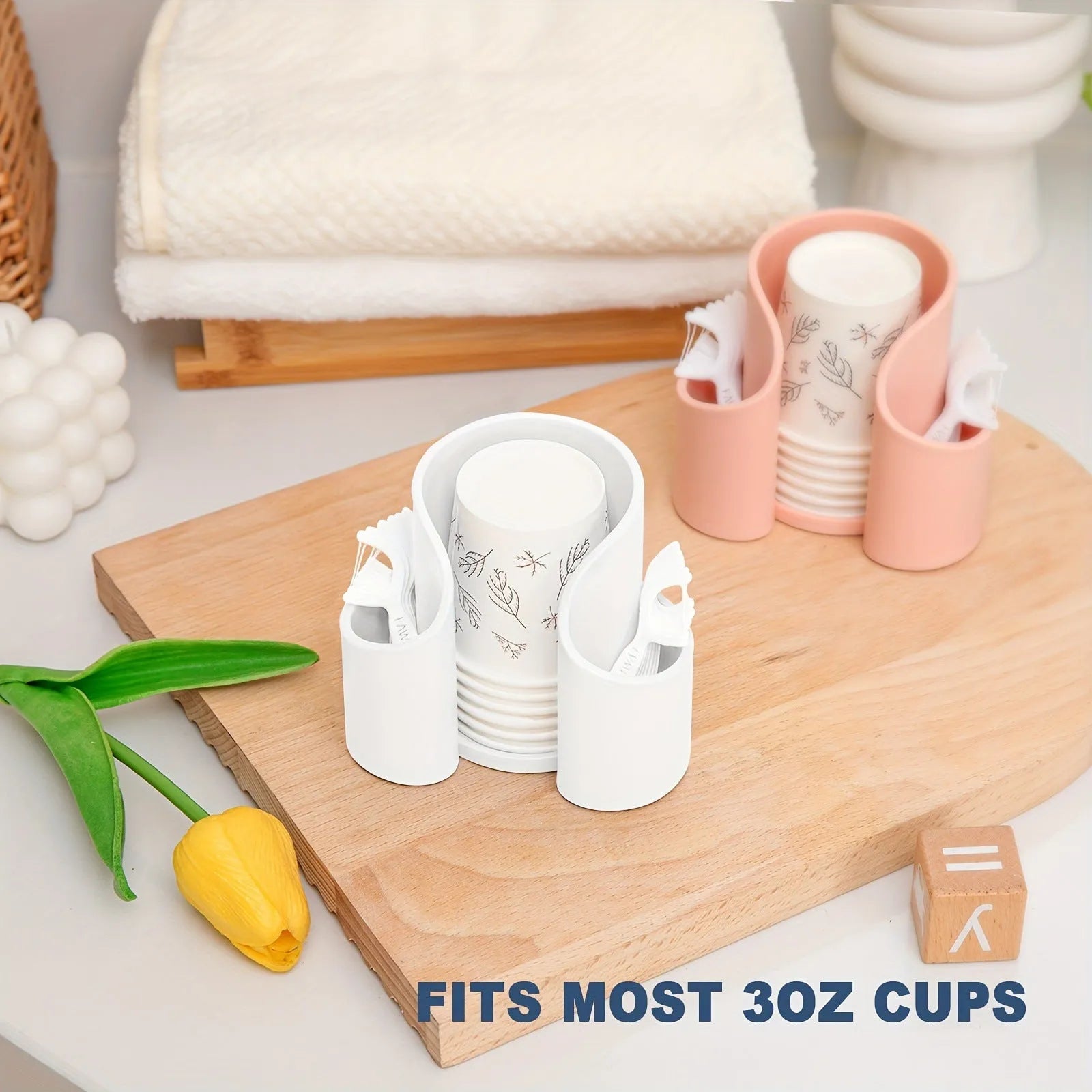 Modern minimalist plastic dental floss dispenser and cotton swab storage box in pink, white, blue, or black.