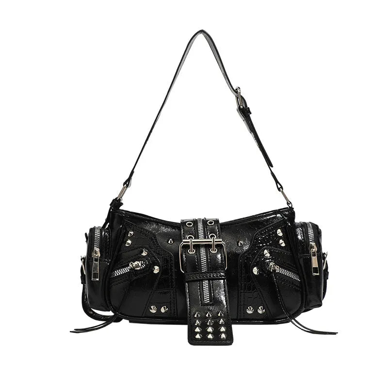 Black retro dumpling-shaped women's handbag made from oil wax leather with phone pocket and organisational compartments