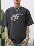 Men's solid colour pure cotton short sleeve T-shirt in Japanese retro style, shown in Dark Grey