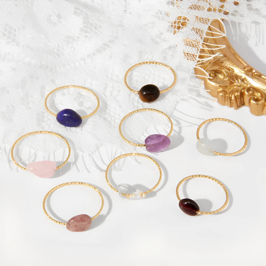 Geometric agate ring for women showing original design with natural stone and eight colour options