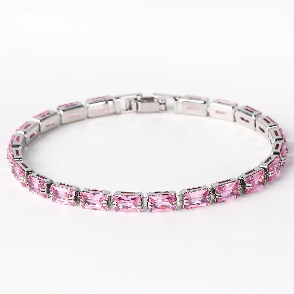 Women's zircon bracelet with electroplated alloy band and coloured stones