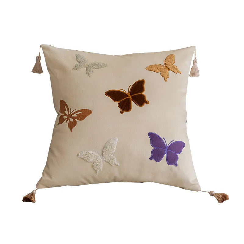 Butterfly embroidery Chinese style decorative cushion 45x45cm beige black purple
