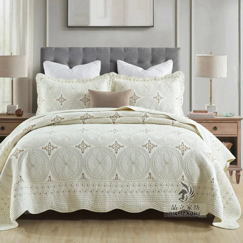 Pure cotton embroidered bed cover set with two pillowcases for 1.8 metre beds