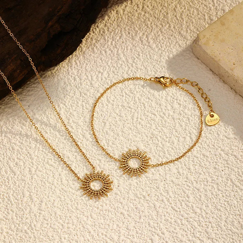 Sunflower series geometric chain bracelet and necklace set with 14K gold plating