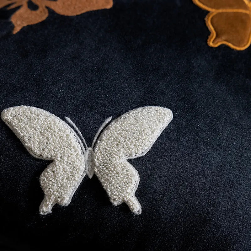 Butterfly embroidery Chinese style decorative cushion 45x45cm beige black purple