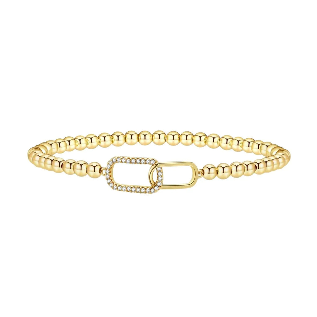 Women's adjustable stainless steel beaded bracelet with round geometric elements in six colour style options
