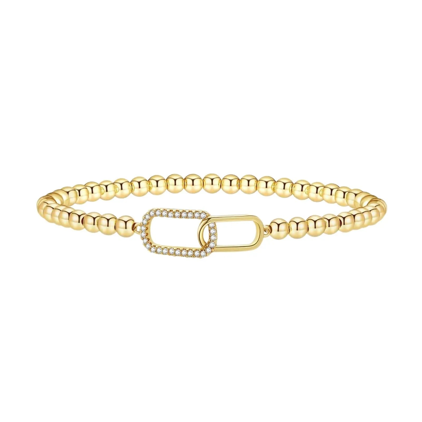 Women's adjustable stainless steel beaded bracelet with round geometric elements in six colour style options