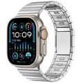 Stainless steel magnetic buckle watch strap for Apple Watch in silver colour.