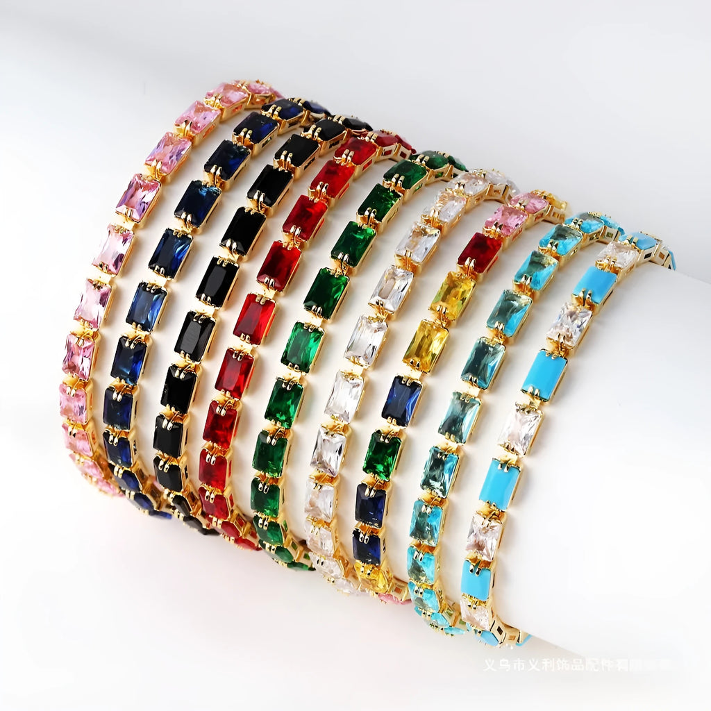 Women's zircon bracelet with electroplated alloy band and coloured stones