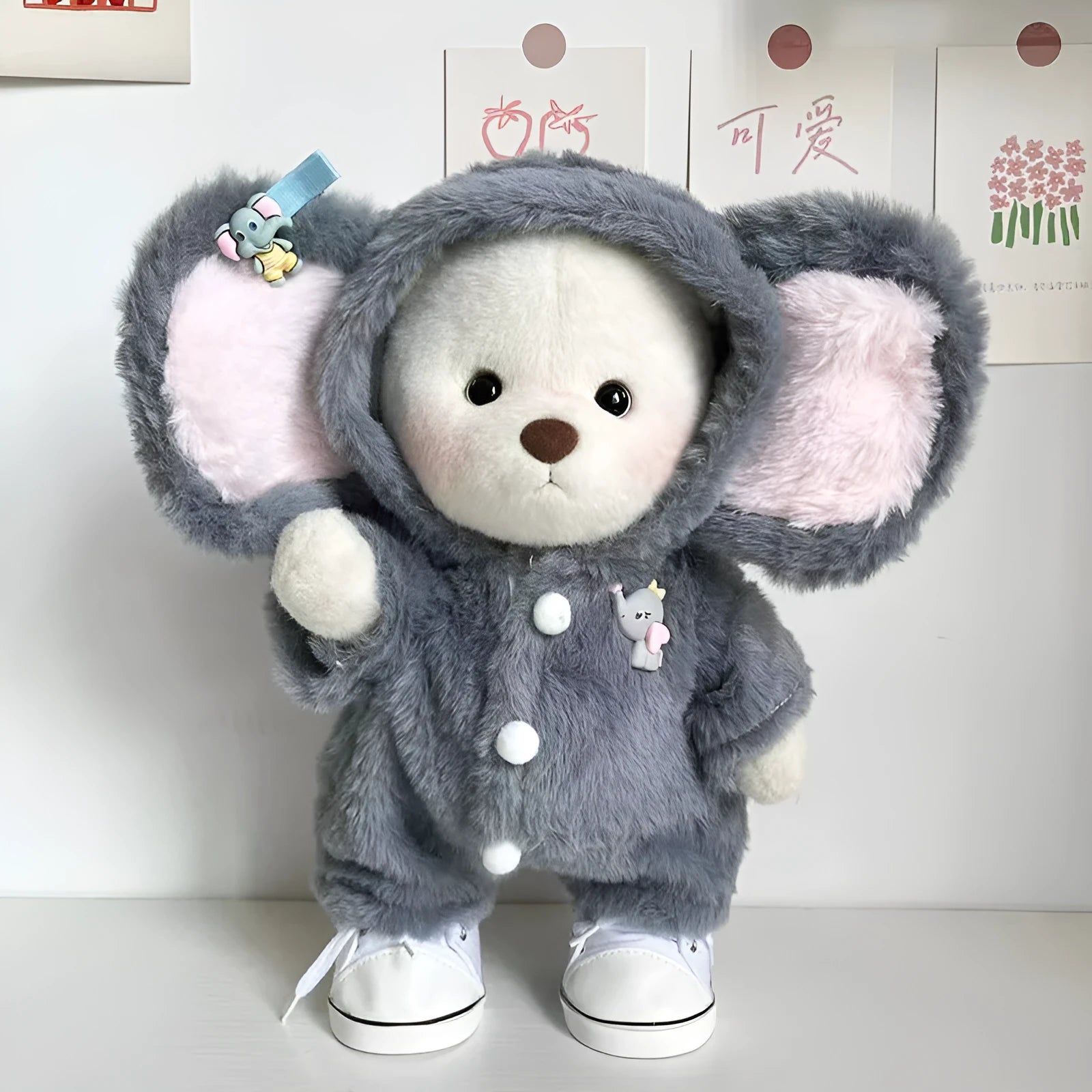 Grey elephant pattern plush jumpsuit suit for 30cm Lina bear doll