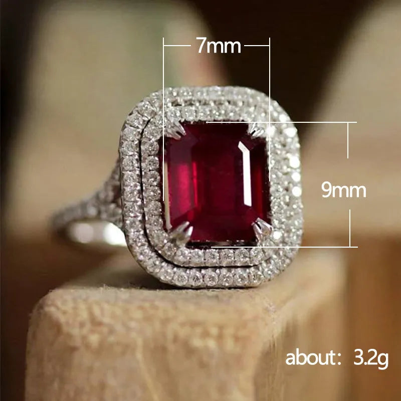 Red copper square women's ring with a geometric shape and central rhinestone decoration.