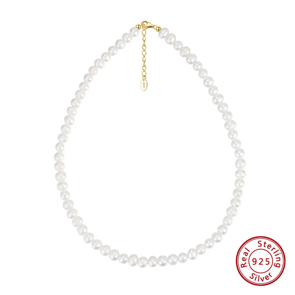 Women's adjustable freshwater pearl necklace with 6-7mm pearls on sterling silver chain