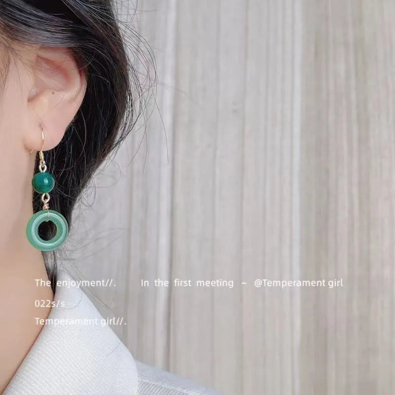 Green geometric peace buckle earrings with Chinese Han clothing and cheongsam design elements