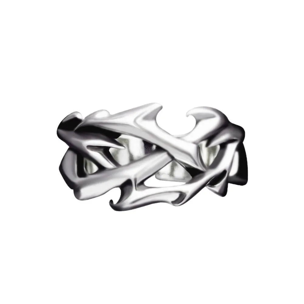 Copper adjustable flower ring with geometric thorn design in J2150 colour finish