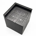 Four black plastic bed foot mats for raising furniture height with modern simple style