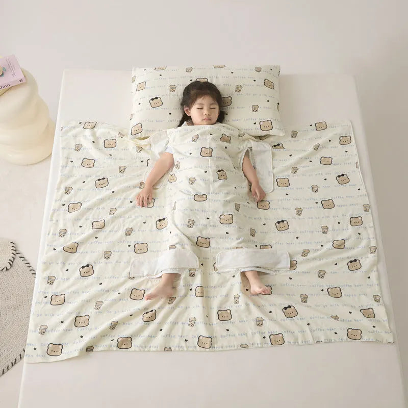 Colourful anti-kick summer quilt with antibacterial filling shown in Magic Puppy print.