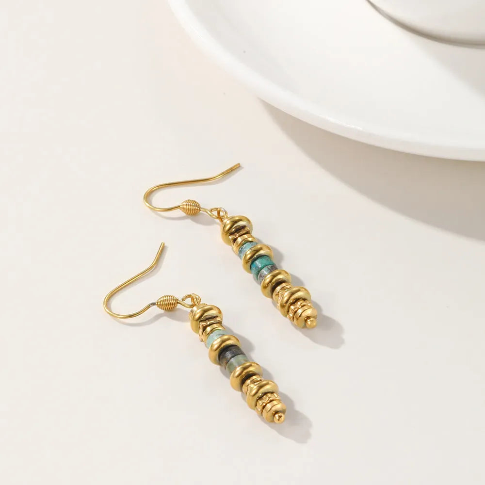 Geometric titanium steel dangle earrings with retro European American design and 18K purity