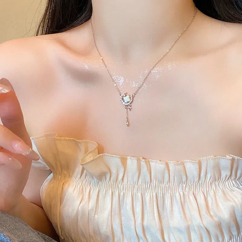 Gold star and moon necklace on adjustable copper chain with diamond treatment