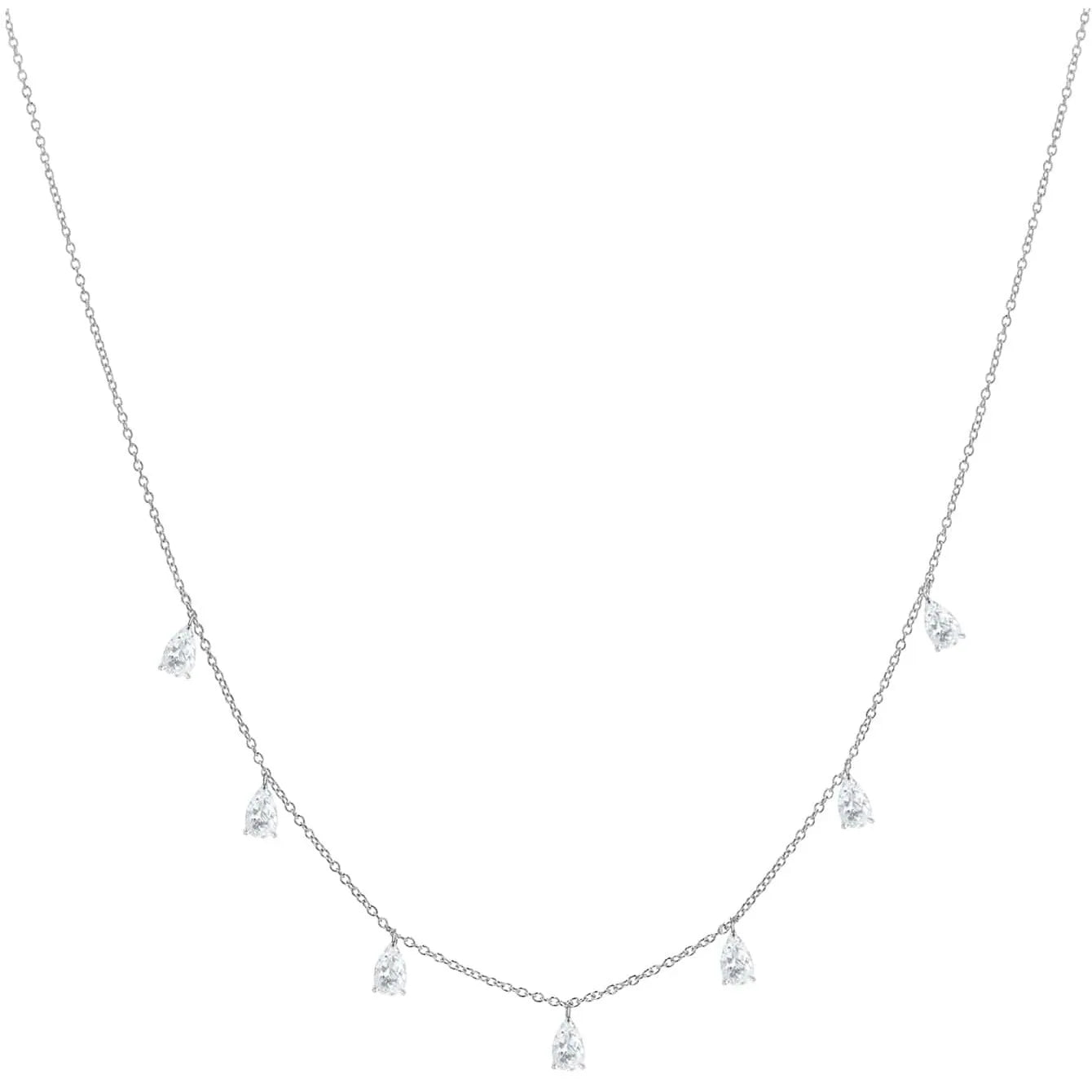 Sterling silver necklace with drop-shaped artificial zircon pendant on adjustable chain in silver, rose gold, and golden yellow finishes