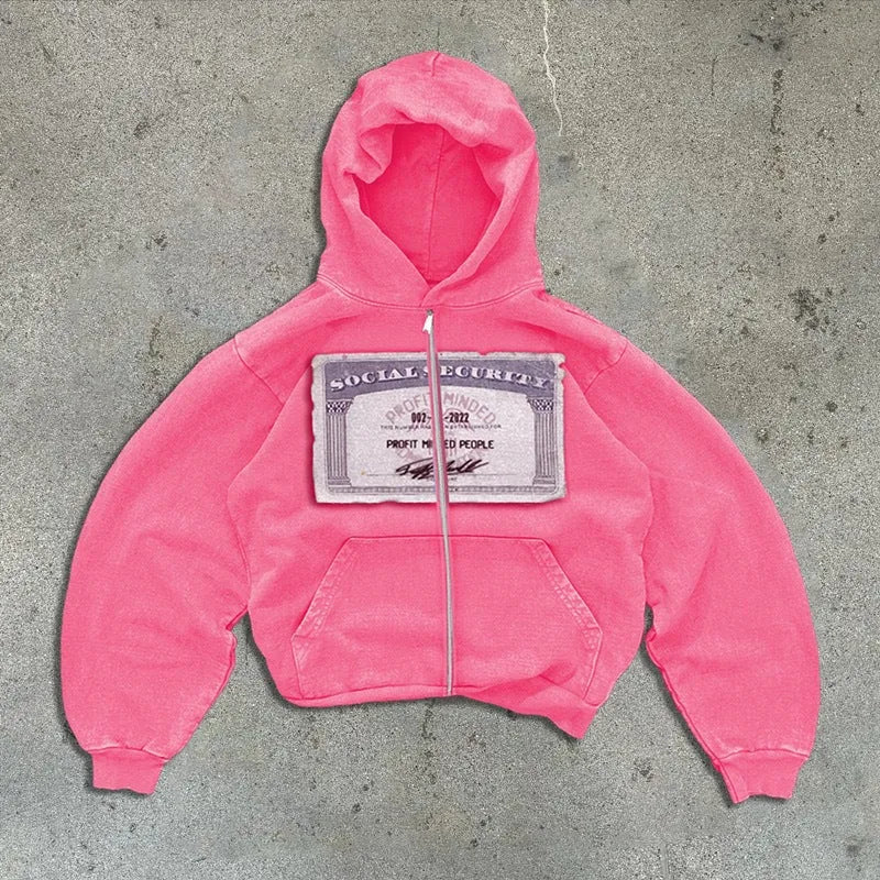 Men's and women's loose fit hoodie jacket with zippered pockets in polyester fabric