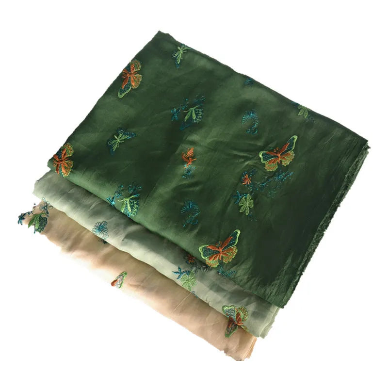 Pure ramie embroidery cloth for Hanfu fabric in beige, grass green and dark green colours