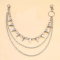 Silver metal pants chain with dark punk rivet ornaments measuring 115cm length for women's trousers