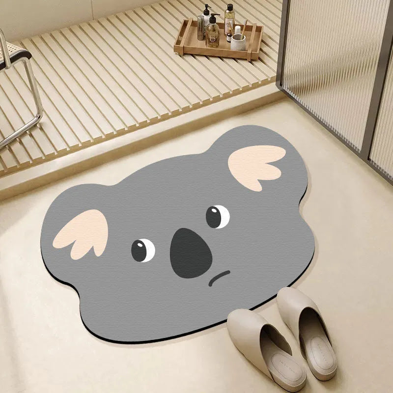 Cartoon animal diatomite bathroom absorbent mat in non-slip design