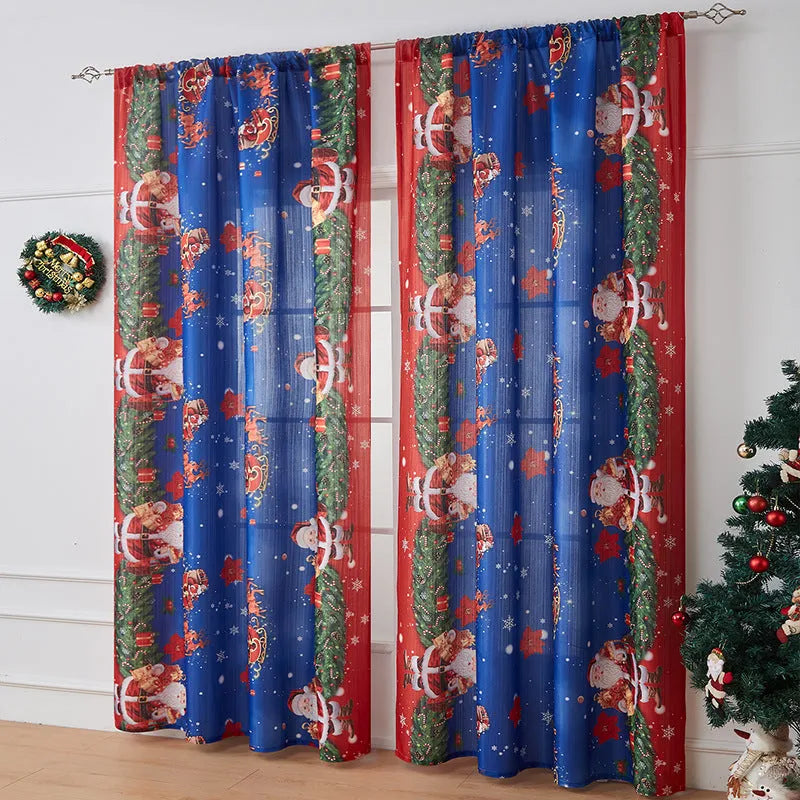 Rectangular printed polyester curtain with Christmas pattern offering semi-sunshade.