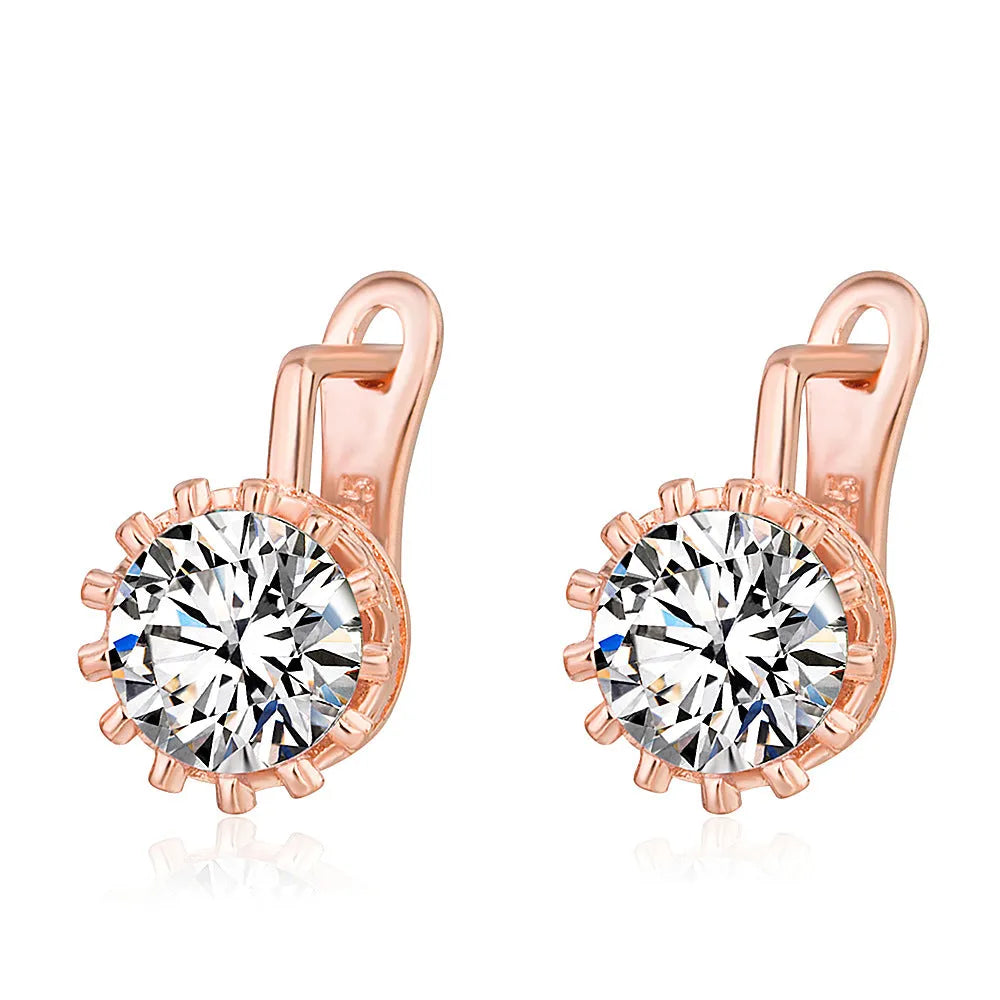 Korean retro crown ear clip earrings with white diamond accents in rose gold or white gold finish