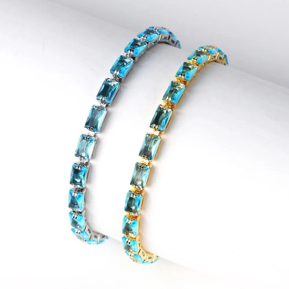 Women's zircon bracelet with electroplated alloy band and coloured stones