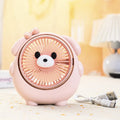 USB desk fan with bear and puppy design showing brown, apricot, and pink colour options.