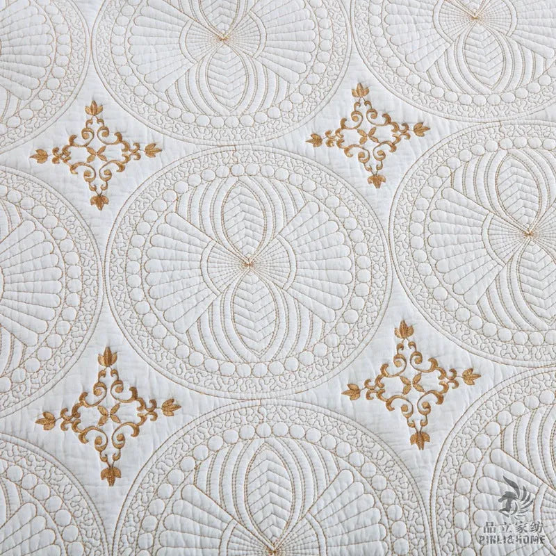 Pure cotton embroidered bed cover set with two pillowcases for 1.8 metre beds