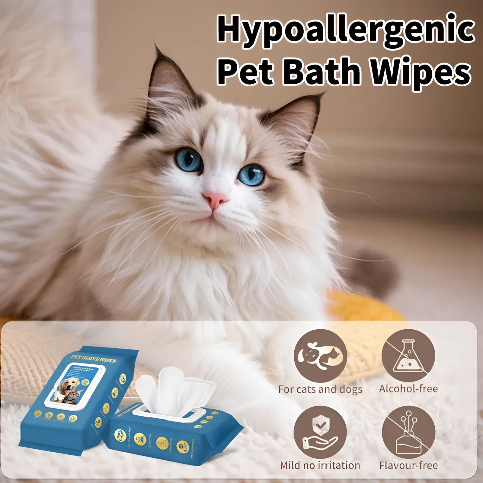Pack of pet disposable gloves for cat bath cleaning with wash-free design