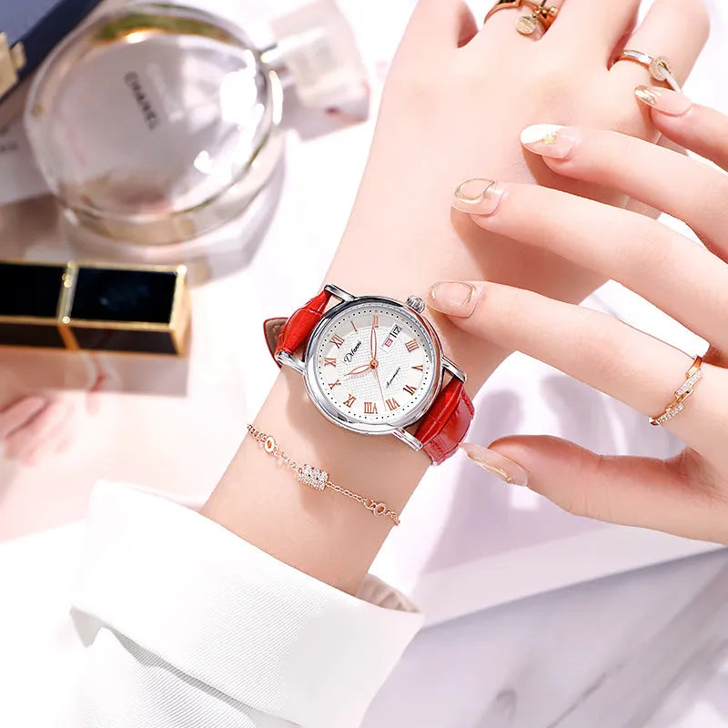 Fashion Trend automatic women's mechanical watch with steel bracelet or leather strap options