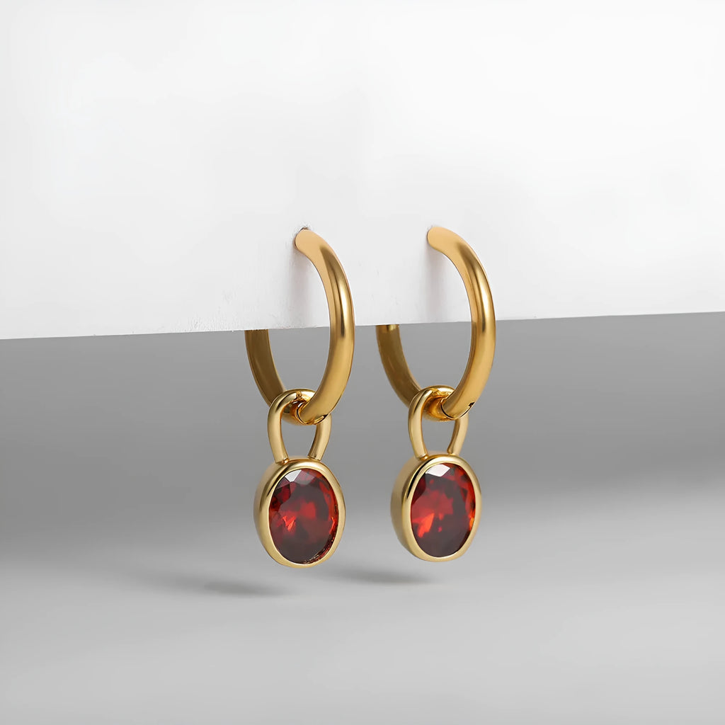 Women's copper oval zircon earrings in retro style showing six colour options