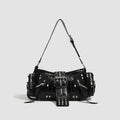 Black retro dumpling-shaped women's handbag made from oil wax leather with phone pocket and organisational compartments