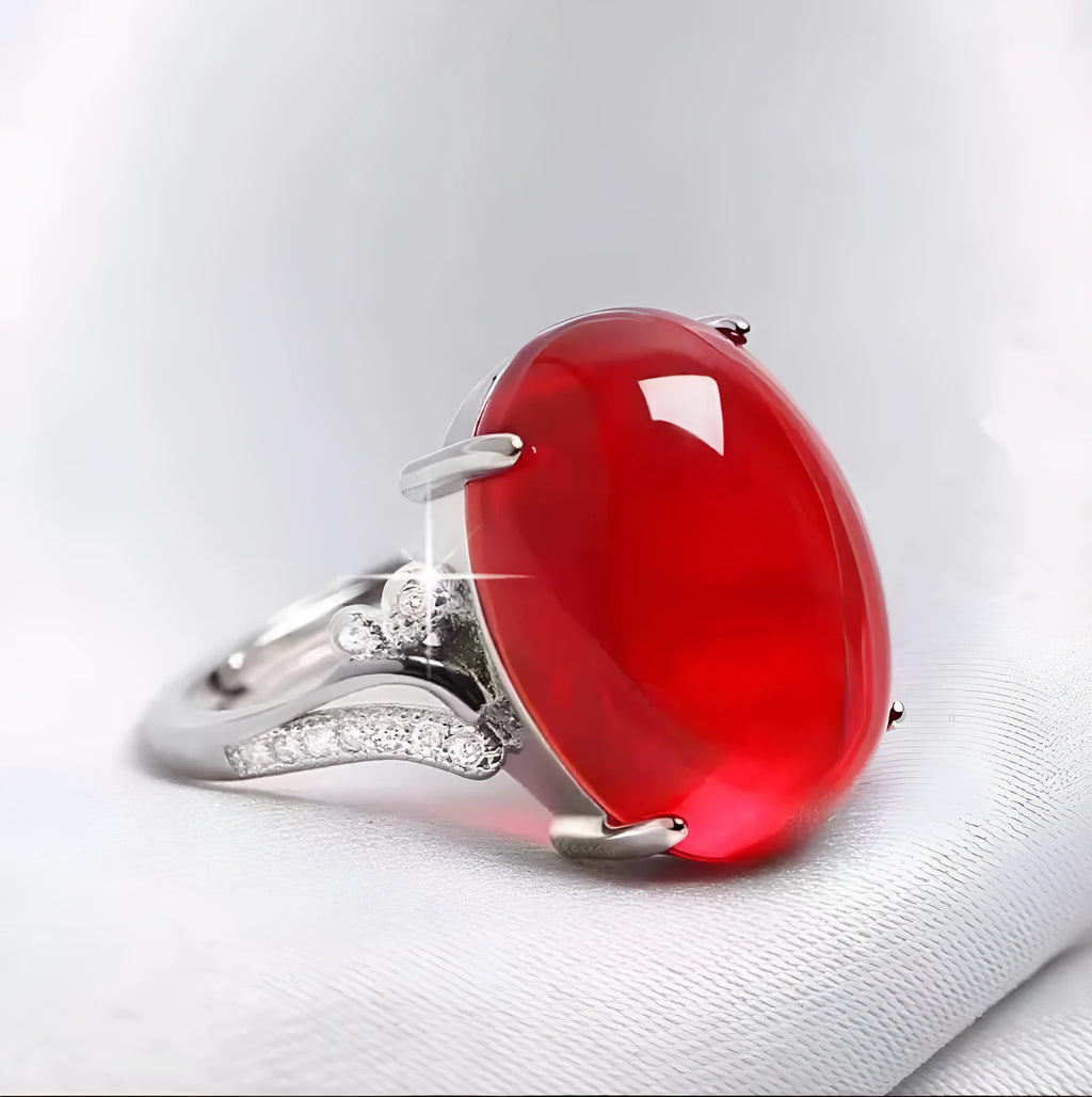 Adjustable natural sapphire style alloy ring in geometric ethnic design showing colour options