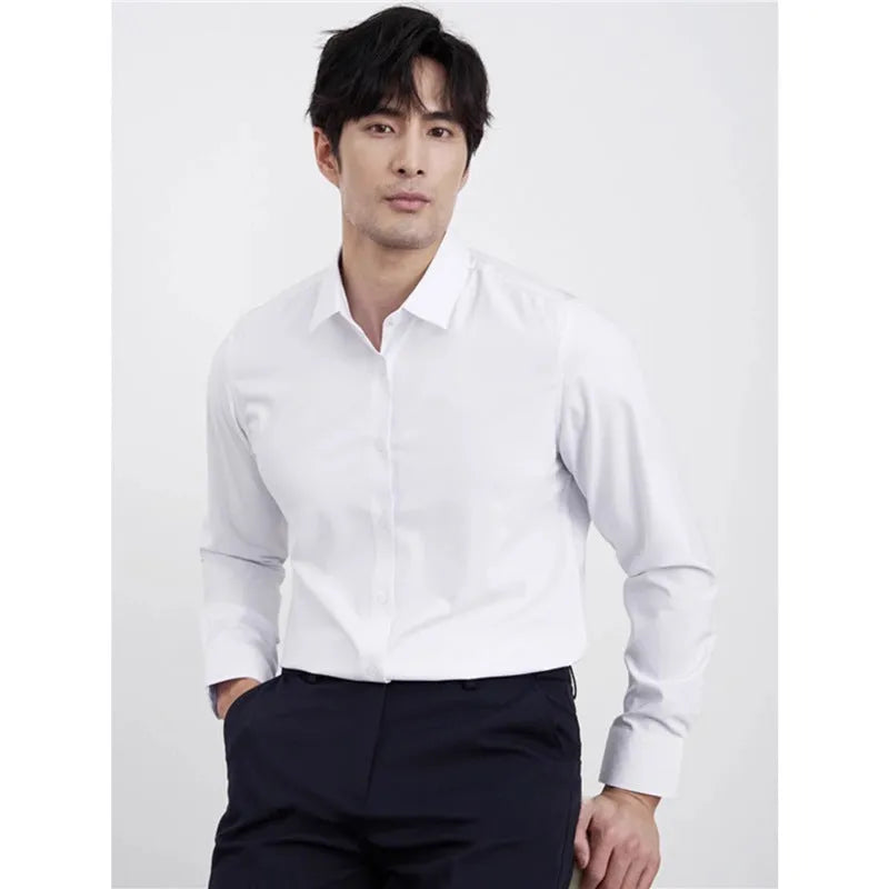 Men's wine red slim fit business shirt with long sleeves on hanger